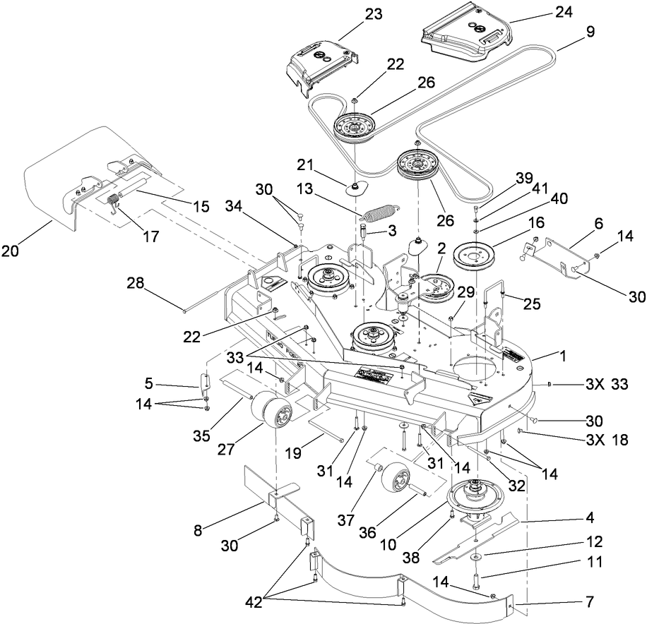 Deck Assembly Diagram and Parts List for 74943CP (290000001-290999999)(2009) Toro Lawn Mower