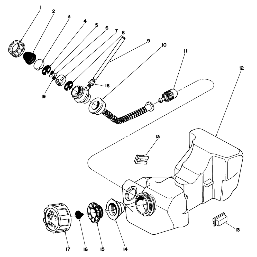 Fuel Tank Assembly Diagram and Parts List for 51650 9000001 - 9999999 Toro Trimmer