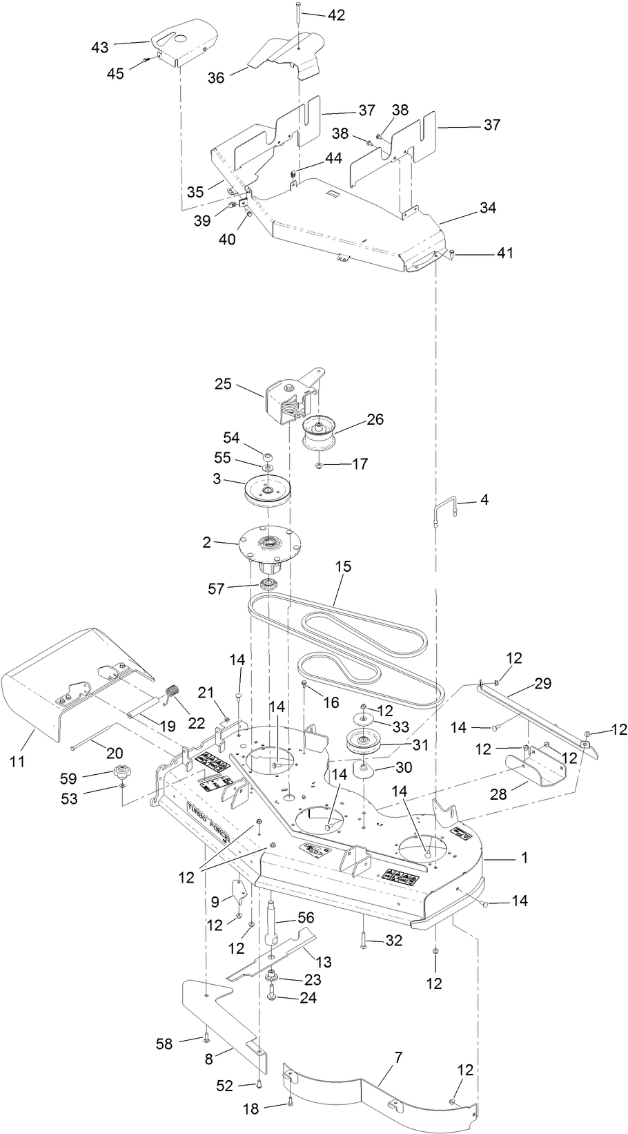 Deck Assembly Diagram and Parts List for 72504TE 412200000 - 414299999 Toro Lawn Mower