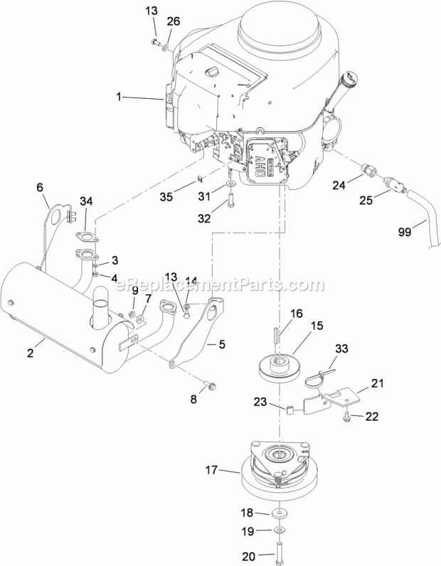 Engine Assembly Diagram and Parts List for 74551 310000001-310999999 Toro Lawn Mower