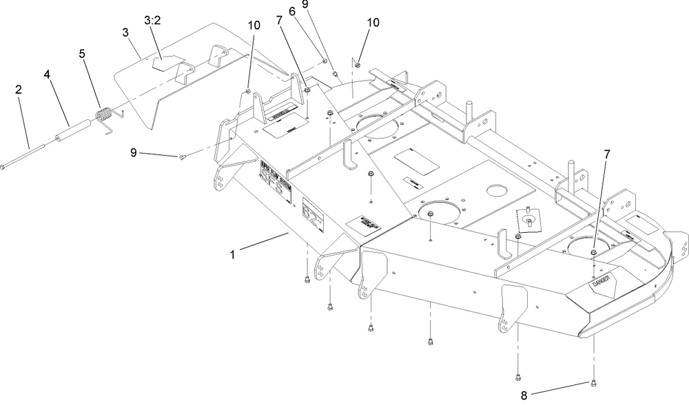 Deck And Deflector Assembly Diagram and Parts List for 105-6176 (240000001-240999999)(2004) Toro Lawn Mower