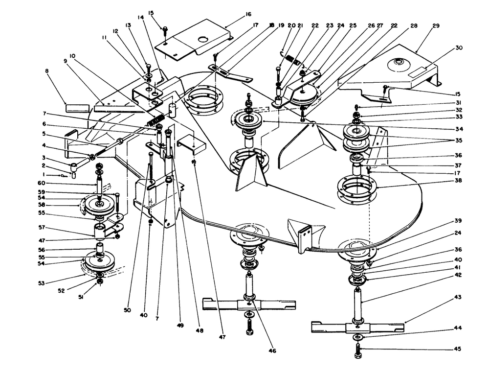 Deck Belt Covers & Spindles Diagram and Parts List for 05-52SY01 1000001 - 1999999 Toro Lawn Mower