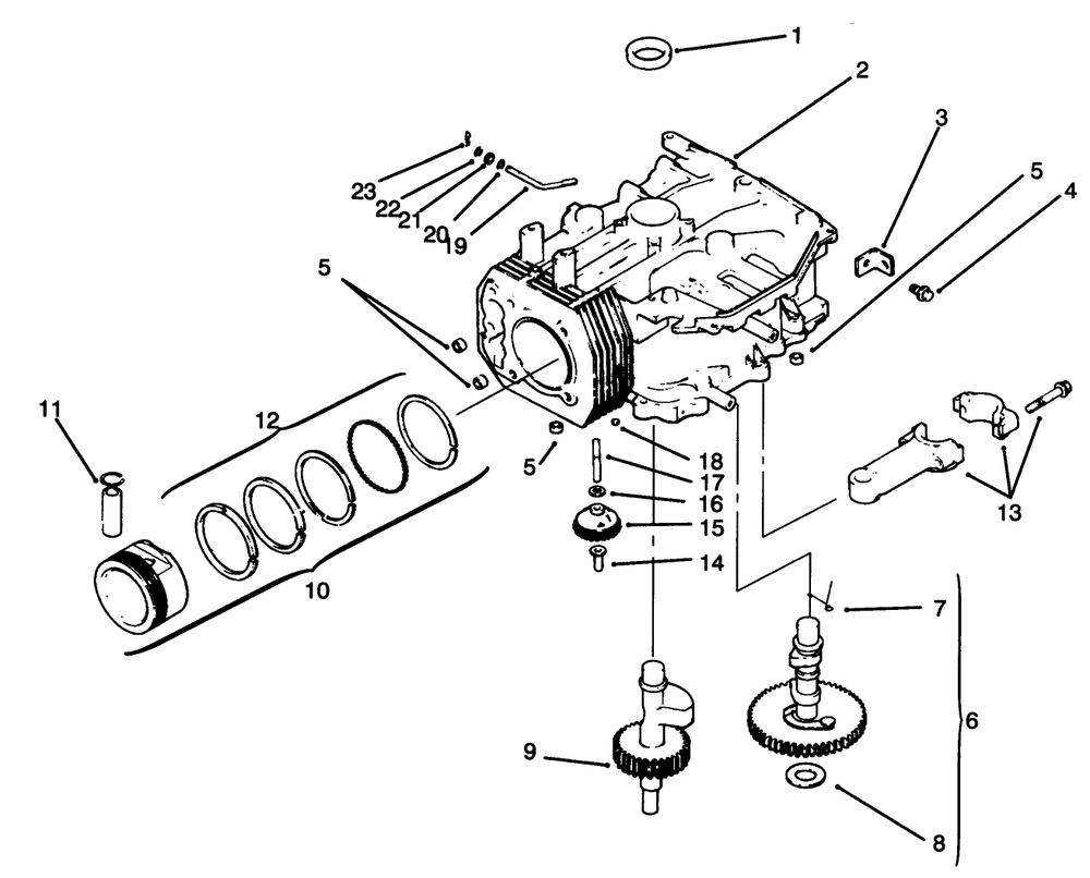 Crankcase Diagram and Parts List for 72043 6900001 - 6999999 Toro Lawn Tractor