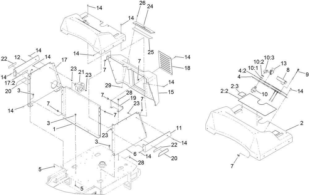 Tower And Hood Assembly Diagram and Parts List for 68037 413000000 - 999999999 Toro Lawn Tractor Accessories
