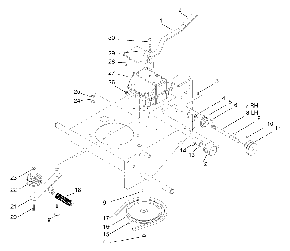 Transmission And Idler Pulley Asm Diagram and Parts List for 30167 695001 - 699999 Toro Lawn Tractor Accessories