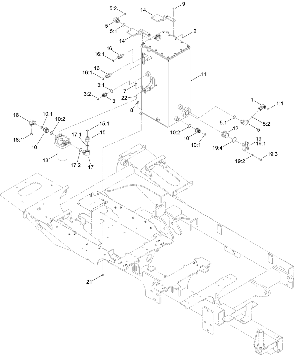 Hydraulic Fuel Tank And Fitting Assembly Diagram and Parts List for 23898 400000000 - 999999999 Toro Lawn Tractor Accessories