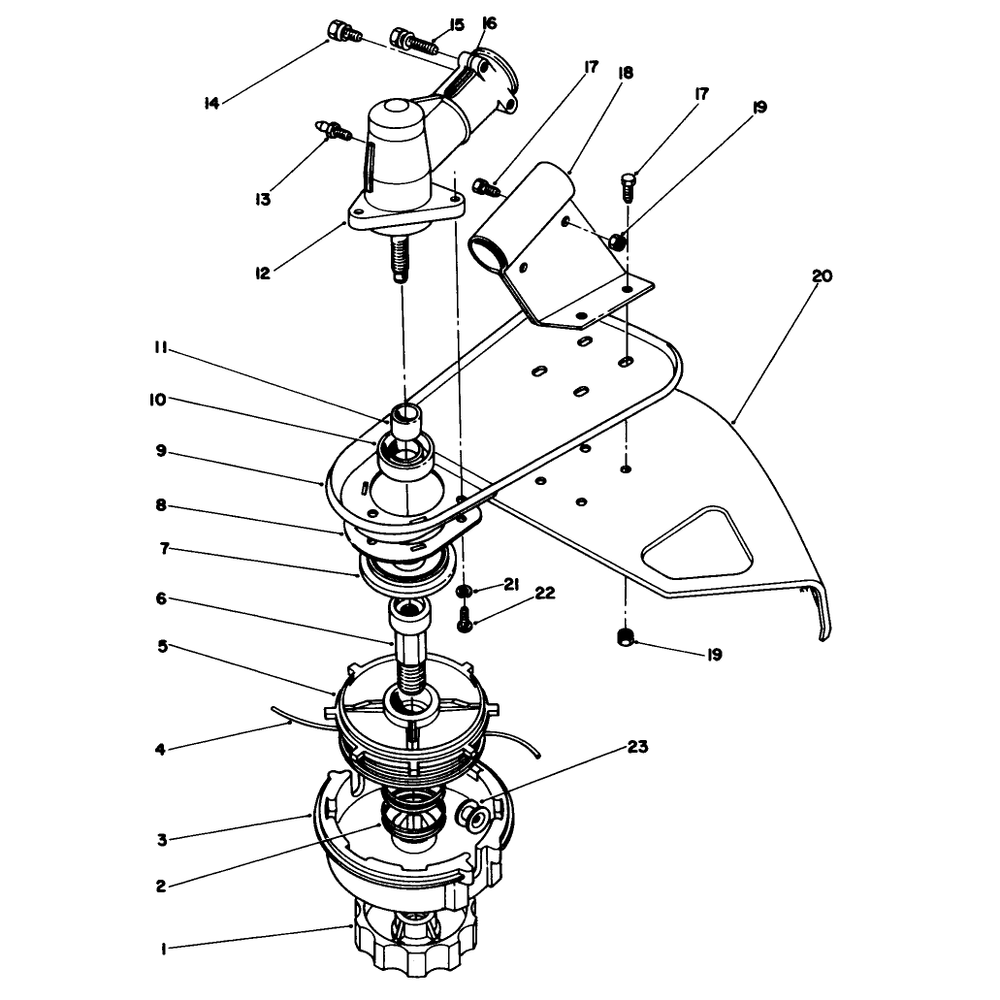 Trimmer Head & Gear Box Assembly Diagram and Parts List for 51645 6000001 - 6999999 Toro Trimmer