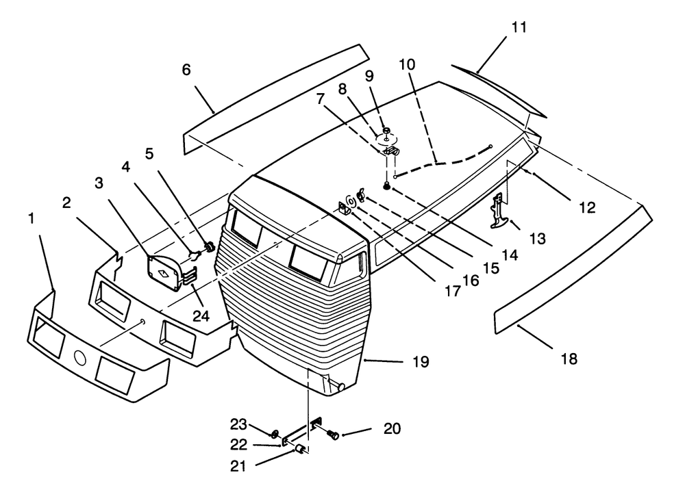 Hood Assembly Diagram and Parts List for 72041 3900001 - 3999999 Toro Lawn Tractor