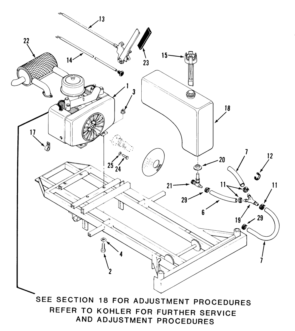 Engine And Fuel Systems Diagram and Parts List for Z1-18KE02  Toro Lawn Tractor