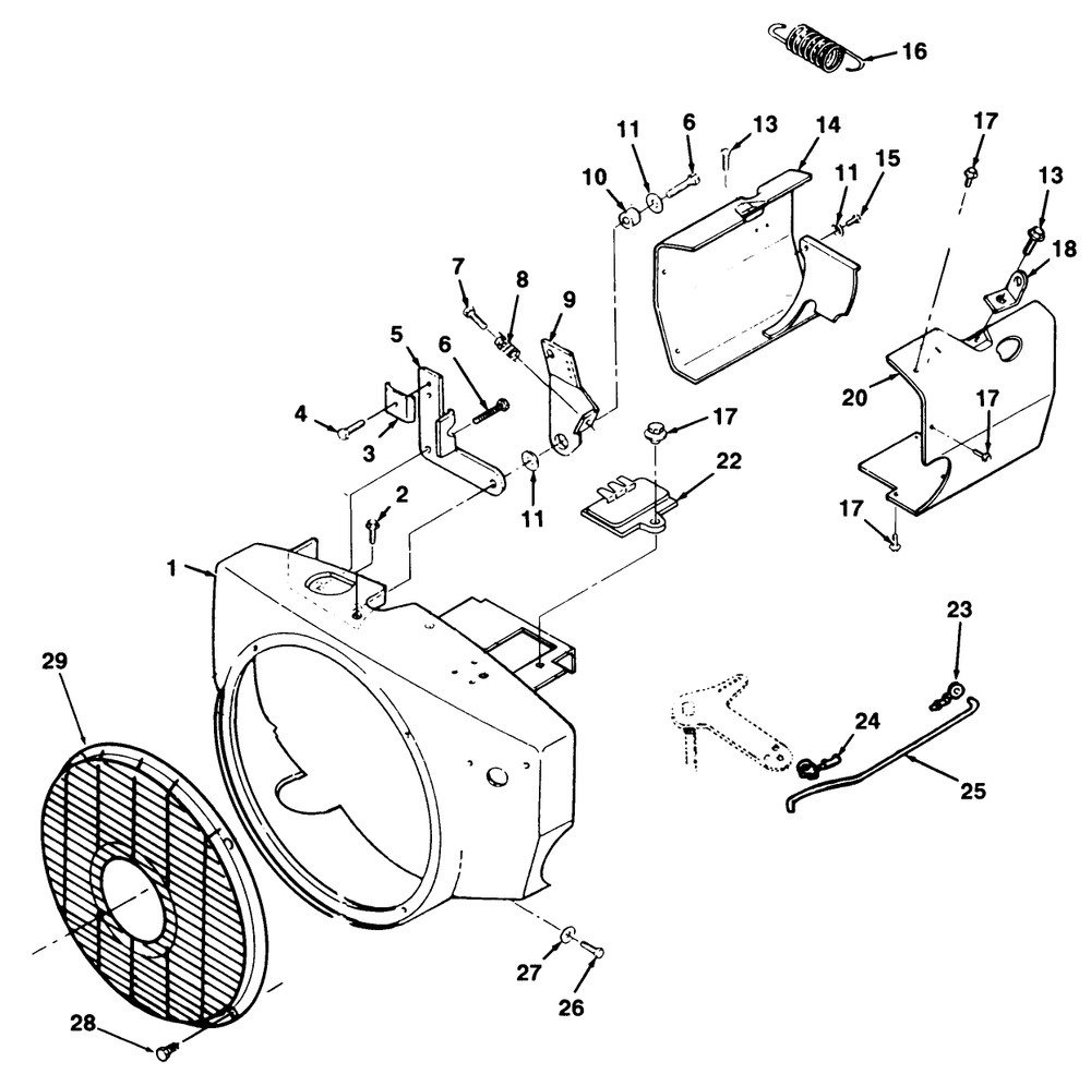 Blower Housing Assembly Diagram and Parts List for R1-24OE02 1000001 - 1999999 Toro Lawn Tractor
