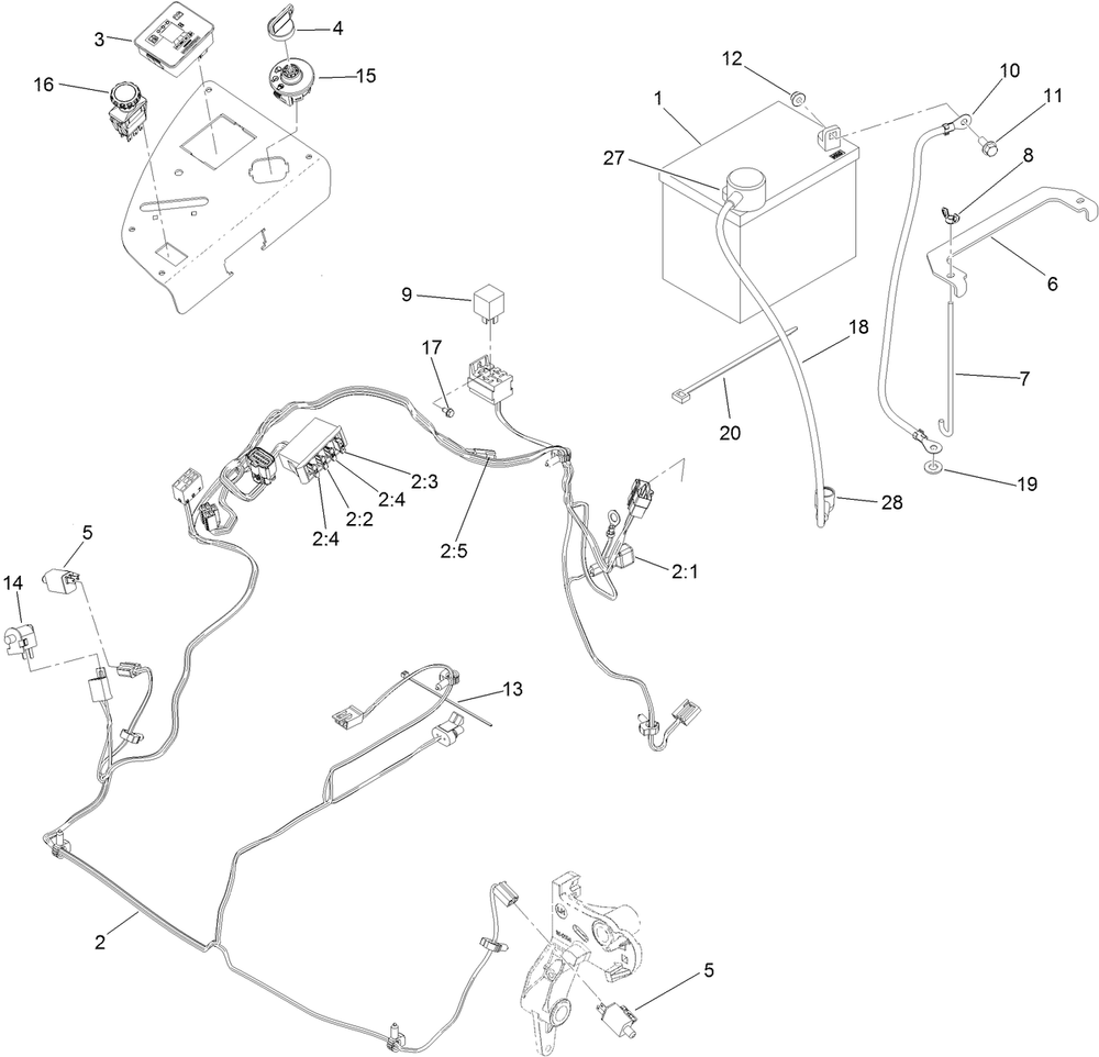 Electrical System Assembly Diagram and Parts List for 74942TE (316000001-316999999)(2016) Toro Lawn Tractor