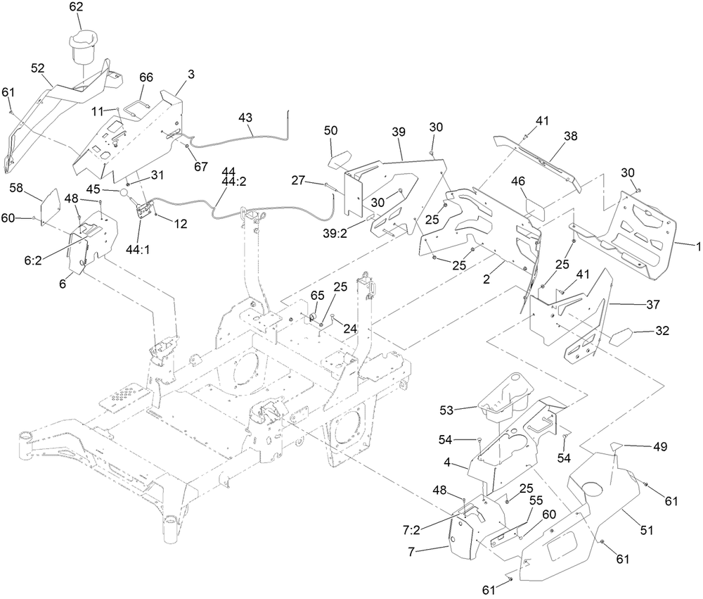Throttle, Choke Cables And Guard Assembly Diagram and Parts List for 74020 400000000-999999999 Toro Lawn Tractor