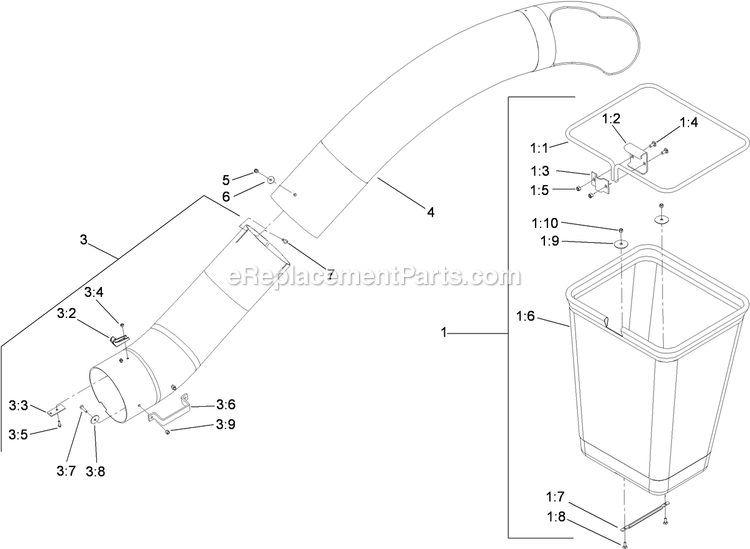Bag And Tube Assembly Diagram and Parts List for 78563 400000000-405699999 Toro Lawn Tractor