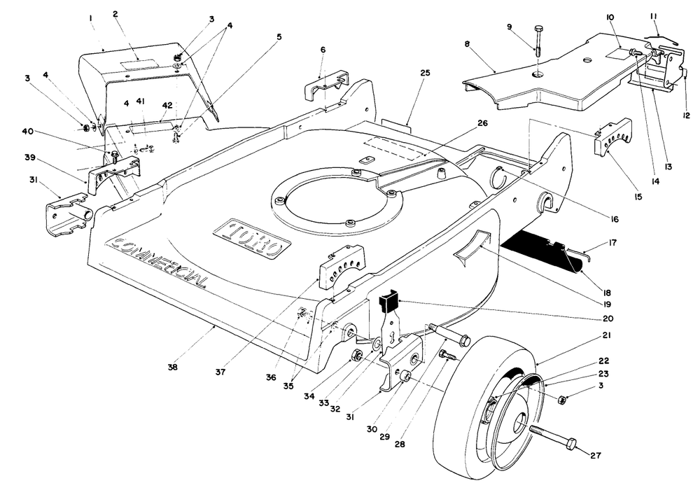 Housing Assembly Diagram and Parts List for 22700B 49000001 - 49999999 Toro Lawn Mower