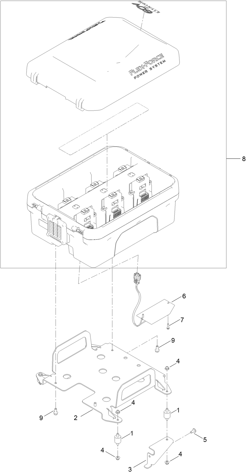 Battery Box Assembly Diagram and Parts List for 75841 400000000 - 416399999 Toro Lawn Tractor
