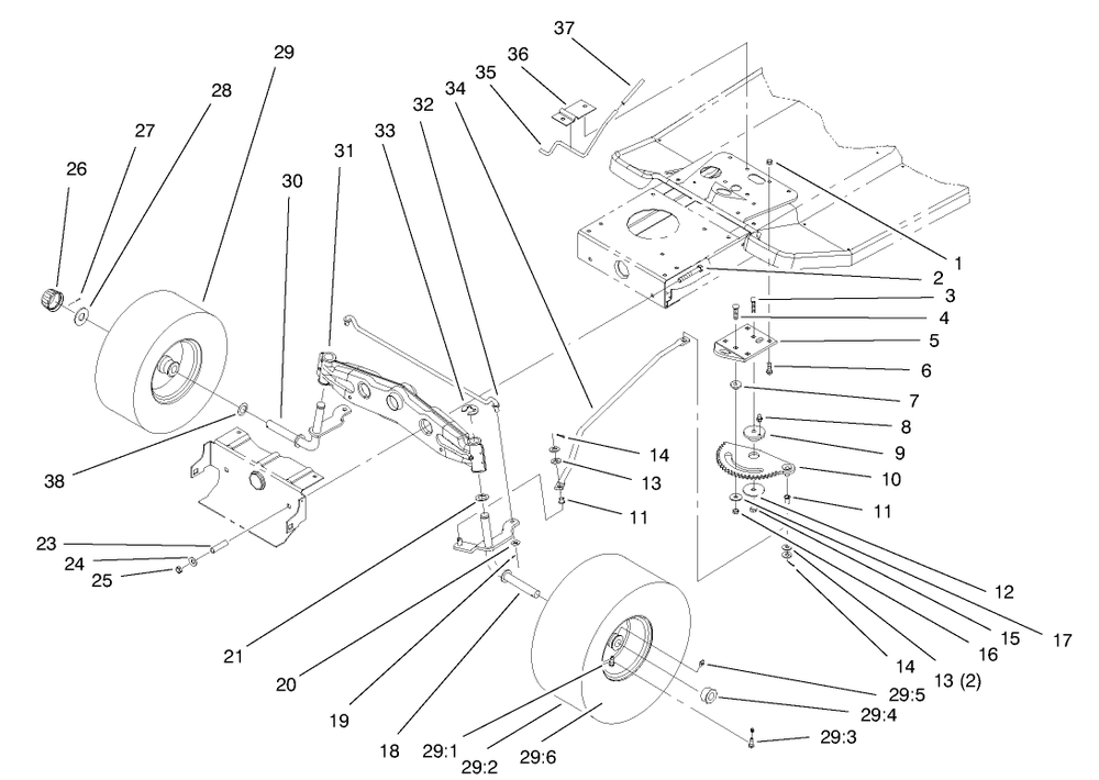 Front Axle Assembly Diagram and Parts List for 71188 7900001 - 7999999 Toro Lawn Tractor