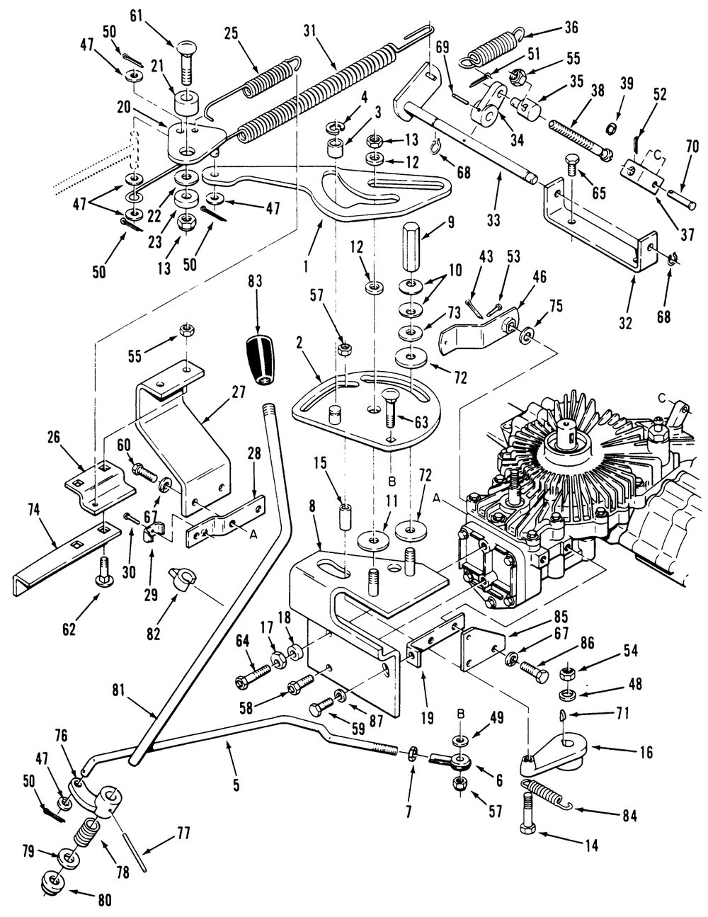 Transmission Linkage Assembly (212-H) Diagram and Parts List for 32-12B5A2 1000001 - 1999999 Toro Lawn Tractor