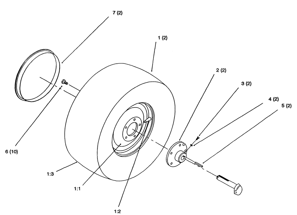Rear Wheel Diagram and Parts List for 72063 4900001 - 4999999 Toro Lawn Tractor