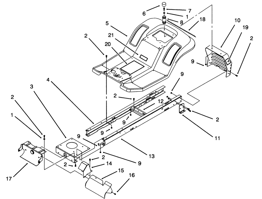 Frame Assembly Diagram and Parts List for 71213 59000001 - 59100000 Toro Lawn Tractor