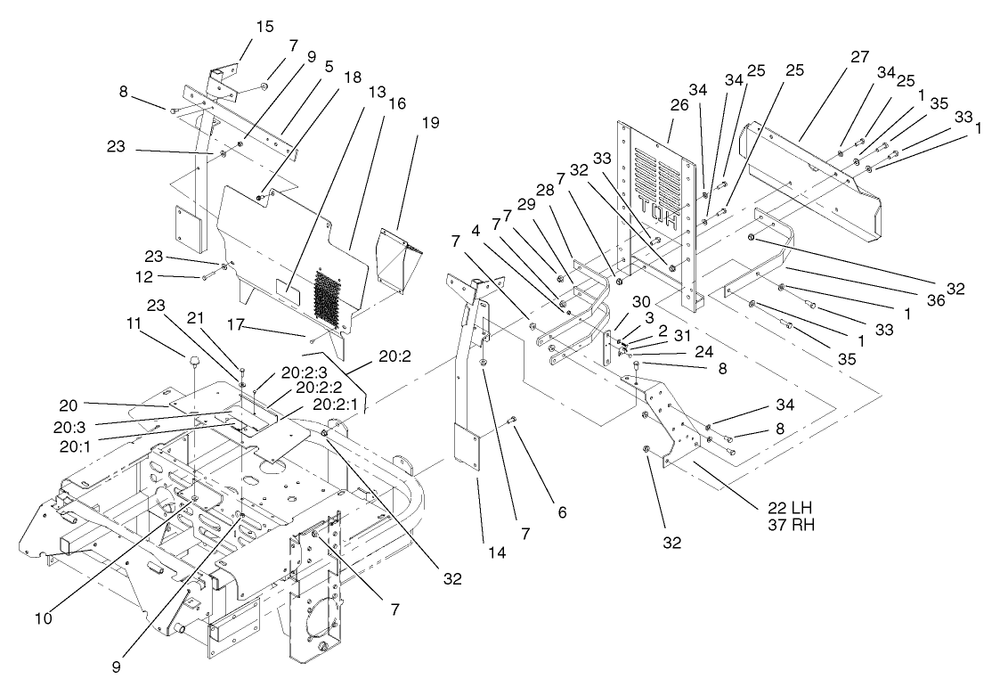 Cooling Mounting Frame Assembly Diagram and Parts List for 74236 (220000001-220999999)(2002) Toro Lawn Mower