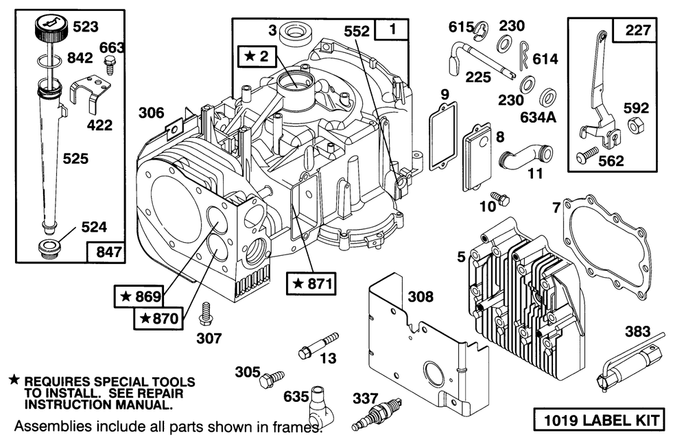 Engine Briggs & Stratton Model 283707-0156-01 Diagram and Parts List for 71200 5900001 - 5910000 Toro Lawn Tractor