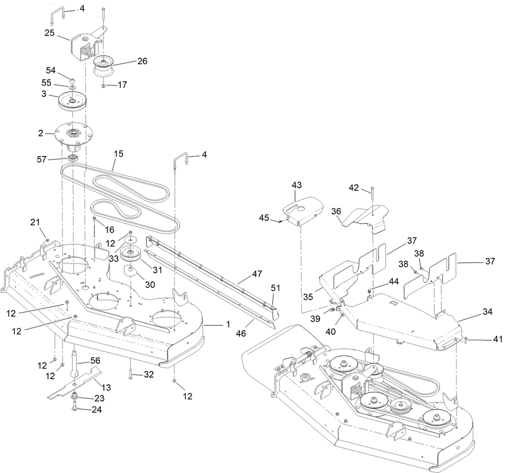 Deck Assembly Diagram and Parts List for 72542TE 413000000 - 414199999 Toro Lawn Mower