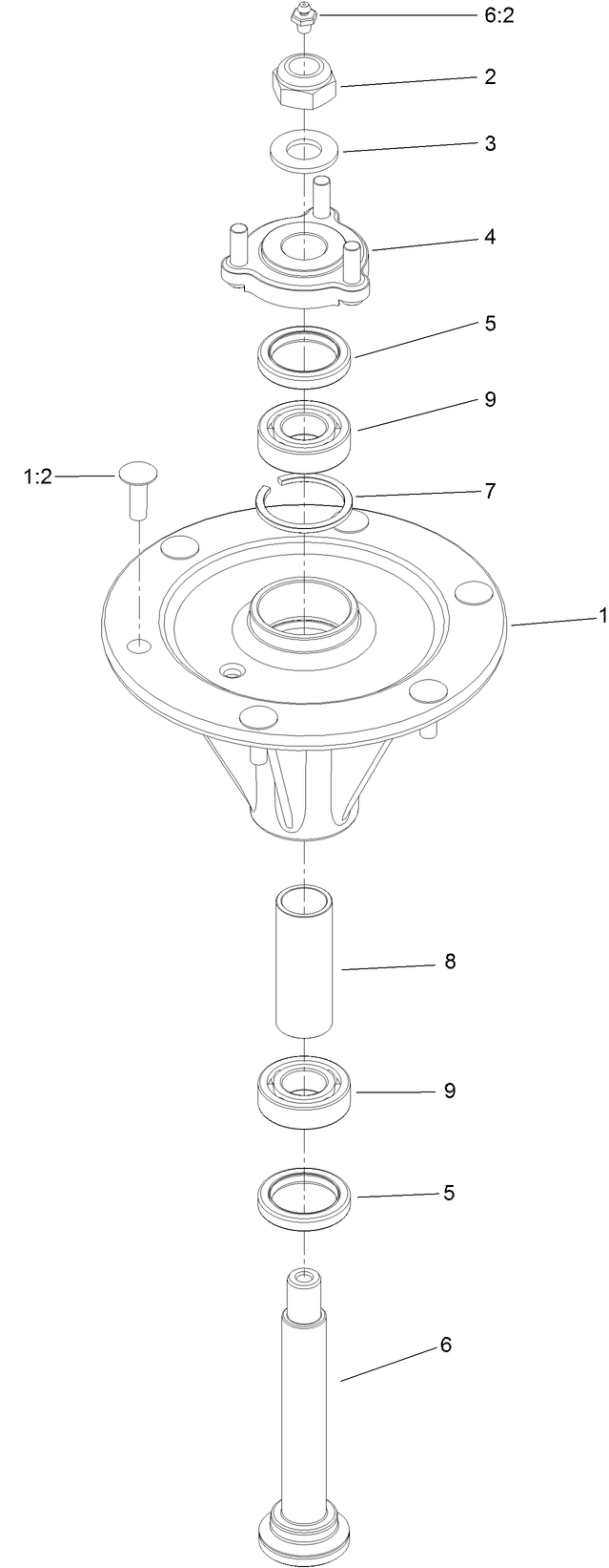 Spindle Assembly 2 Diagram and Parts List for 74942TE (316000001-316999999)(2016) Toro Lawn Tractor