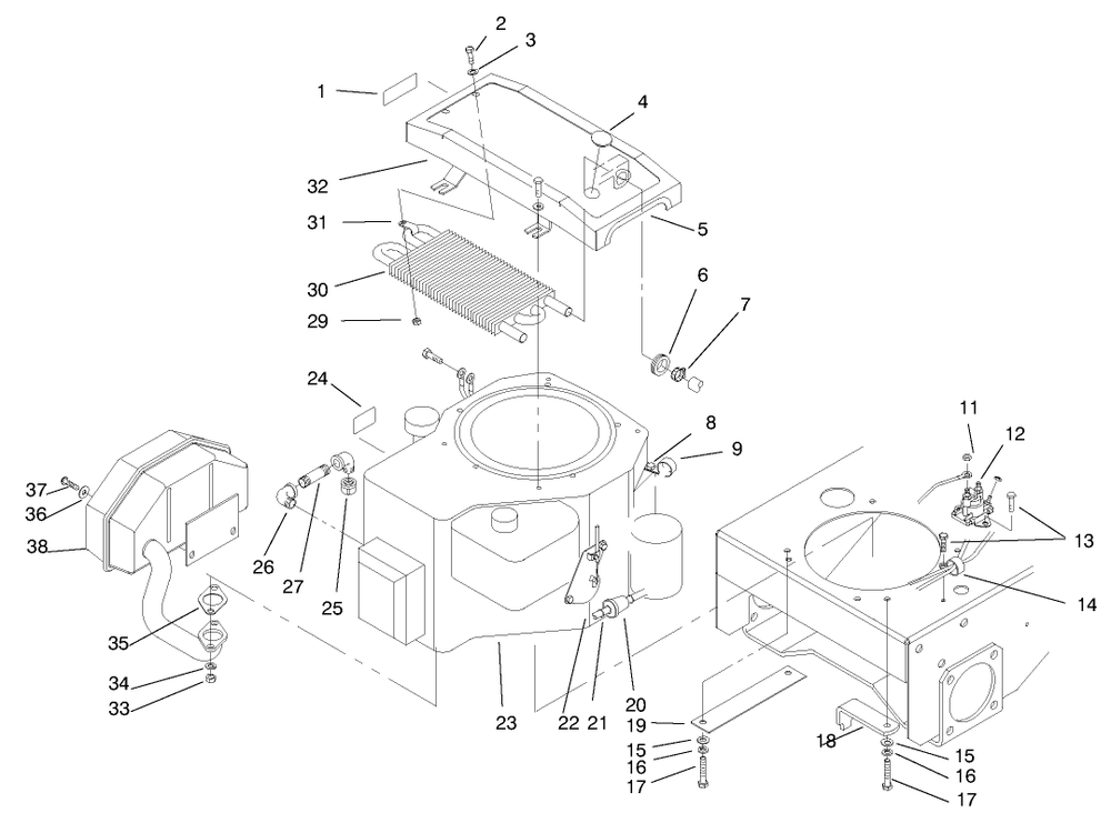 14 Hp Engine & Oil Cooler Diagram and Parts List for 30187 790001 - 795000 Toro Lawn Tractor Accessories