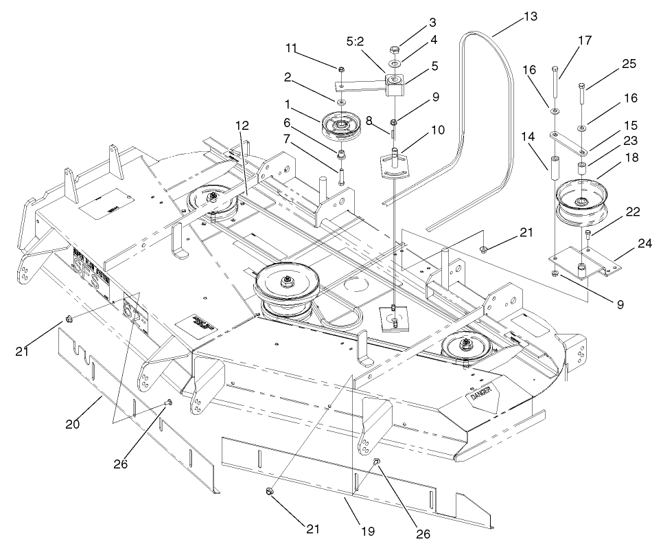 Belt And Idler Arm Assembly Diagram and Parts List for 74213 (220000001-220999999)(2002) Toro Lawn Mower