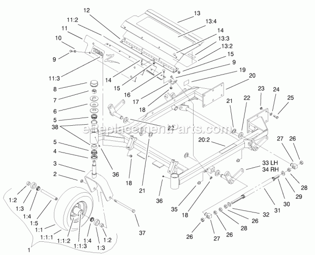 Front Frame Assembly Diagram and Parts List for 74174 200000001-200999999 Toro Lawn Mower