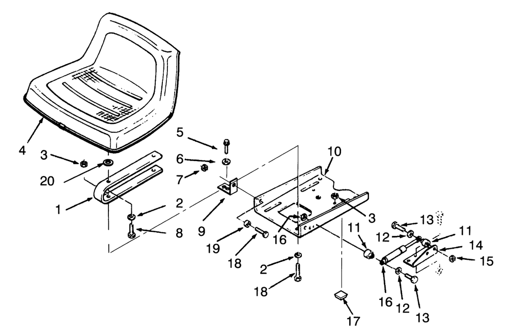 Seat Diagram and Parts List for 73401 3900001 - 3999999 Toro Lawn Tractor