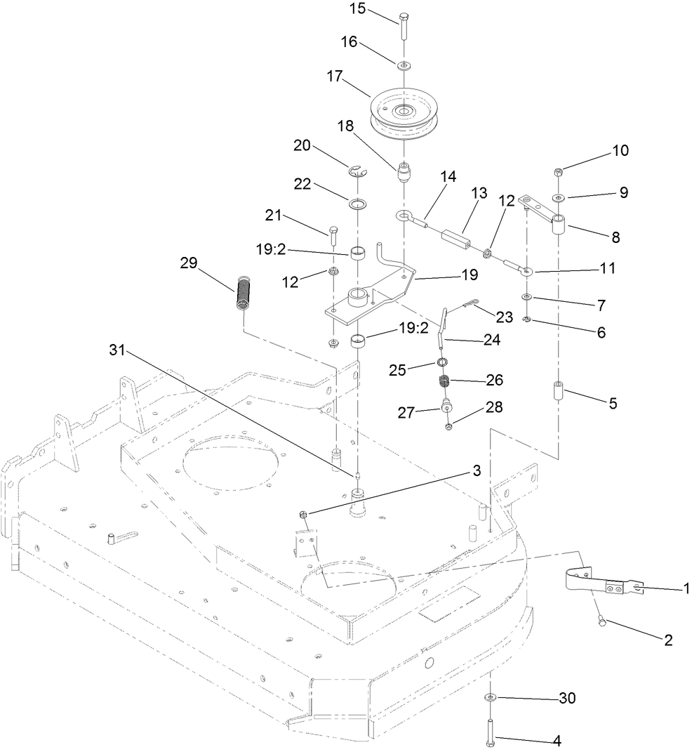 Idler Assembly Diagram and Parts List for 39674 405670000-410299999 Toro Lawn Mower