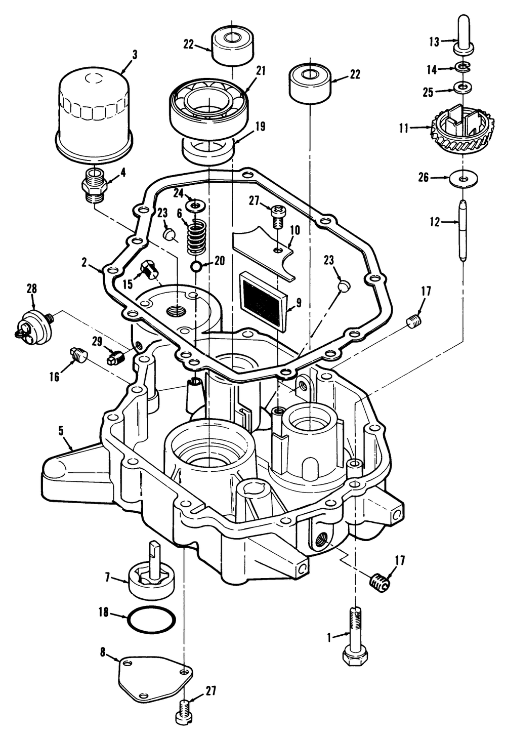 12hp Engine Oil Base & Pump Assembly Diagram and Parts List for R2-12O502 2000001 - 2999999 Toro Lawn Tractor