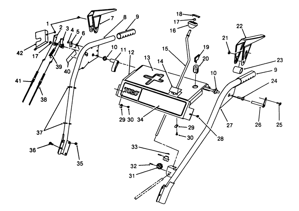 Handle Assembly Diagram and Parts List for 38545 8000001 - 8999999 Toro Snow Blower