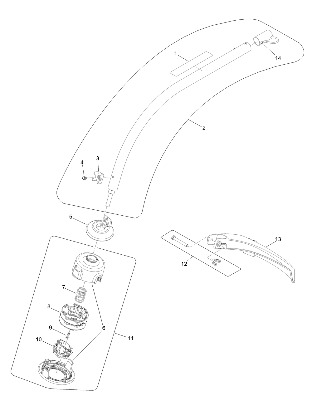 Trimmer Head, Shaft And Guard Assembly Diagram and Parts List for 51958 317000001 - 317999999 Toro Trimmer