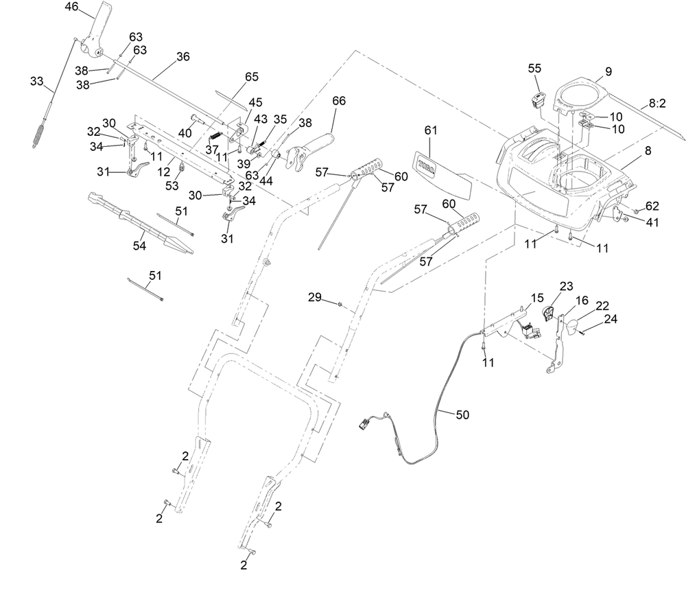 Traction Control Assembly Diagram and Parts List for 38870 409000000 - 999999999 Toro Snow Blower