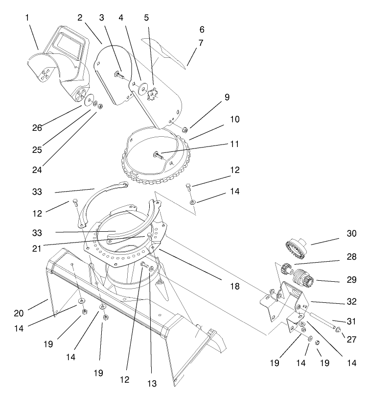 Discharge Chute Assembly Diagram and Parts List for 38427 8900001 - 8999999 Toro Snow Blower