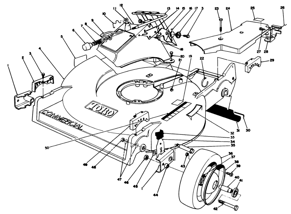 Housing Assembly (Model 22035) Diagram and Parts List for 22035 9000001 - 9006453 Toro Lawn Mower