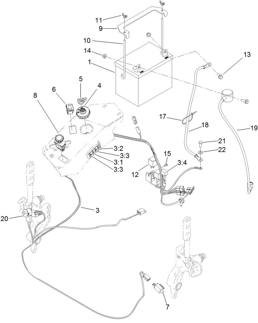 Electrical Assembly Diagram and Parts List for 74141TE (312000001-312999999)(2012) Toro Lawn Mower