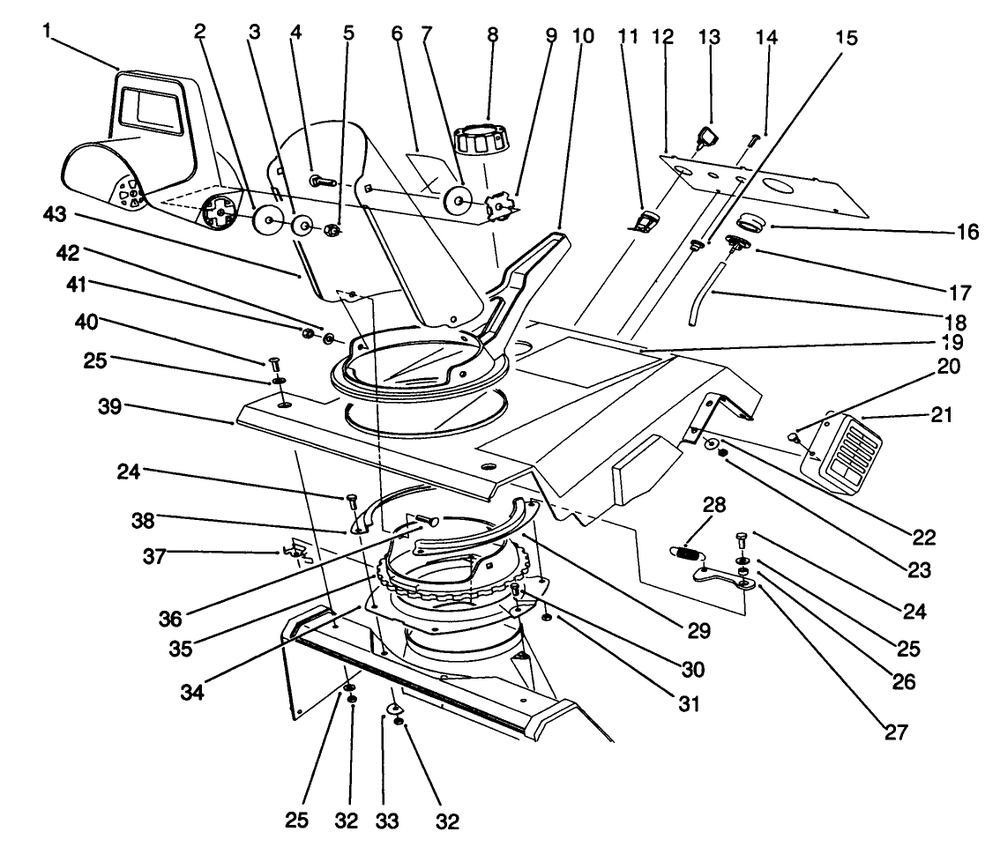 Upper Shroud Assembly Diagram and Parts List for 38195 1000001 - 1999999 Toro Snow Blower