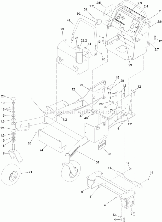 Frame Assembly Diagram and Parts List for 74576 315000001-315999999 Toro Lawn Mower