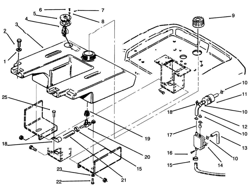 Fuel Tank And Fuel Pump Diagram and Parts List for 73501 59002869 - 59002946 Toro Lawn Tractor