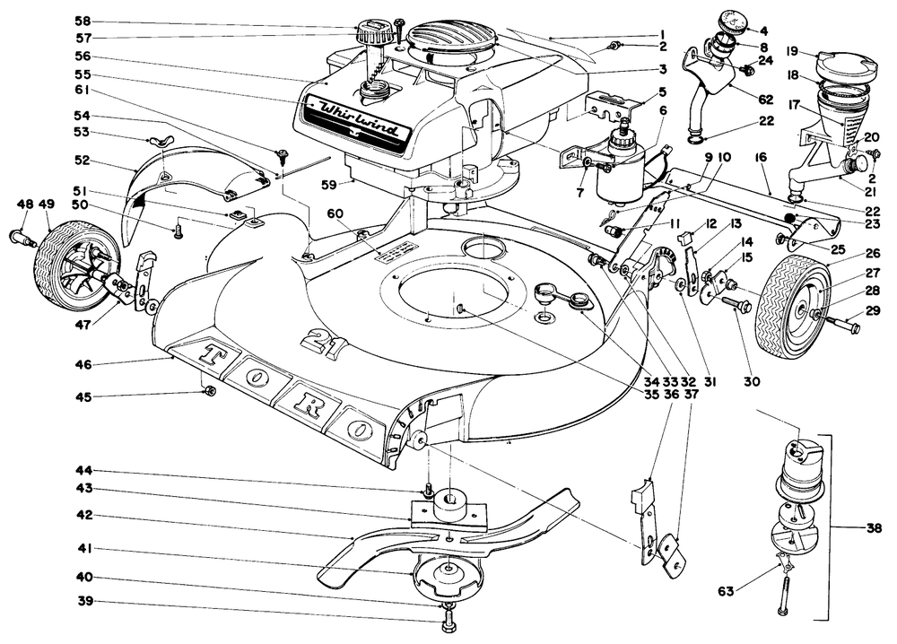 21" Whirland H.P. Key-Lectric Diagram and Parts List for 19444 0000001 - 0999999 Toro Lawn Mower