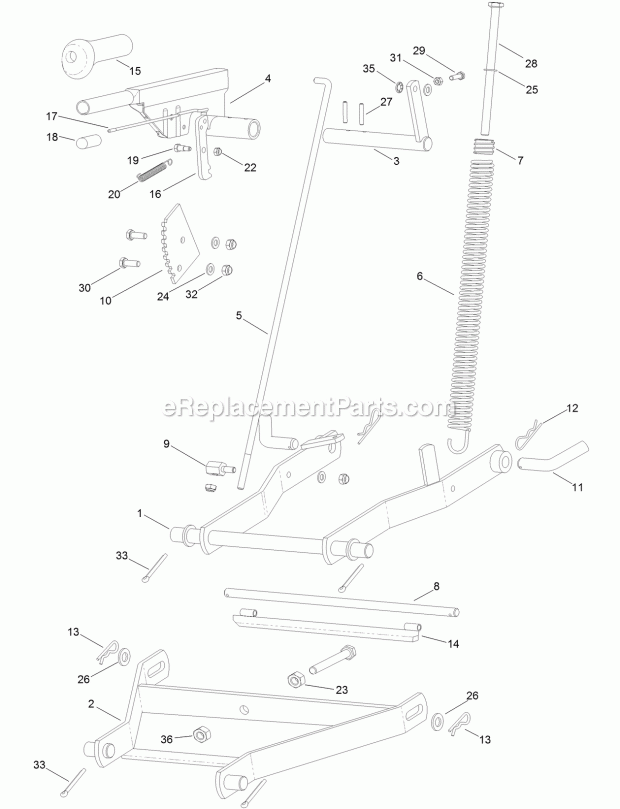 Mower Lift Assembly Diagram and Parts List for 74585 316000001-316999999 Toro Lawn Mower