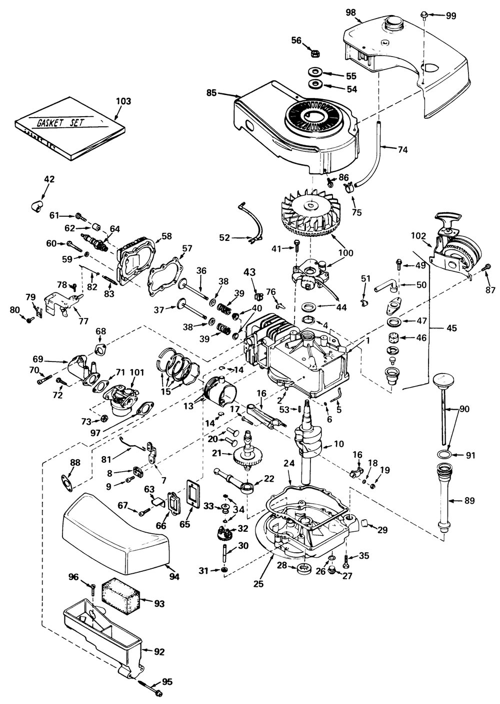 Engine Tecumseh Model No. Tnt 100-10051a Diagram and Parts List for 20403 7000001 - 7999999 Toro Lawn Mower