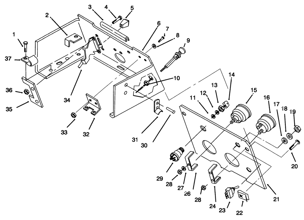Control Panel Diagram and Parts List for 73440 5900223 - 5999999 Toro Lawn Tractor