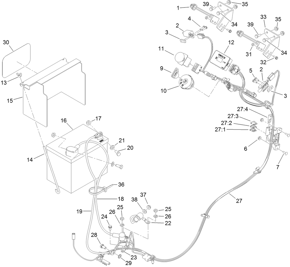 Electrical Assembly Diagram and Parts List for 74534TE (313000001-313999999)(2013) Toro Lawn Mower