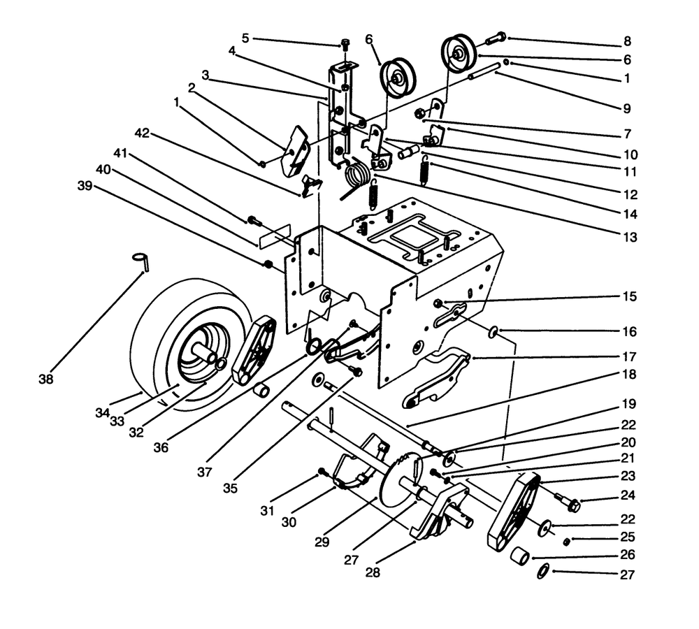 Traction Drive Assembly Diagram and Parts List for 38543 4900001 - 4999999 Toro Snow Blower