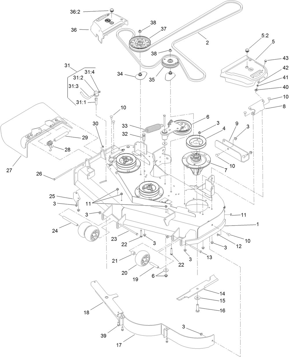 Deck Assembly Diagram and Parts List for 74902TE (314000001-314999999)(2014) Toro Lawn Mower