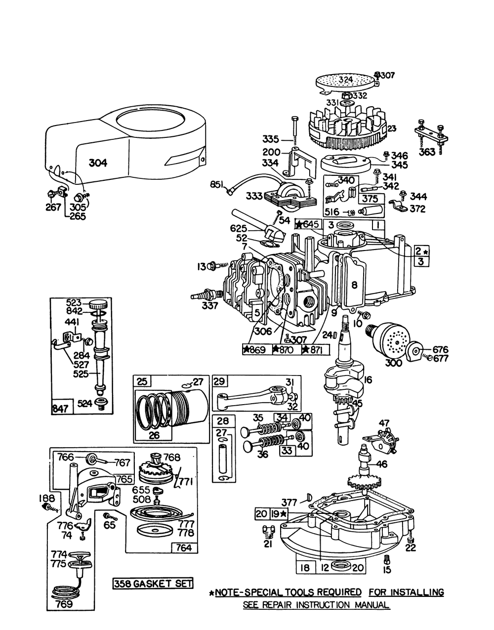 Engine Briggs & Stratton Model 92908-1842-02 For 21" Self Propelled Model 16320 Diagram and Parts List for 16300 9000001 - 9999999 Toro Lawn Mower